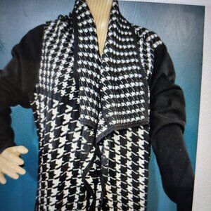 SIZE XL DANA BUCHMAN Black & White Long Sleeve Open Sweater INVPV762